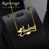 Raexrage Heart Name Necklace Stainless Steel Double Link Chain