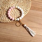 Leopard Beads Bracelet Keychains Silicone Wristlet