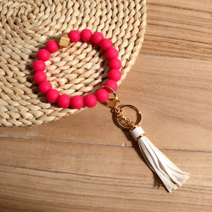 Leopard Beads Bracelet Keychains Silicone Wristlet