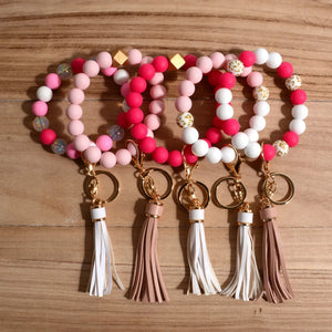 Leopard Beads Bracelet Keychains Silicone Wristlet