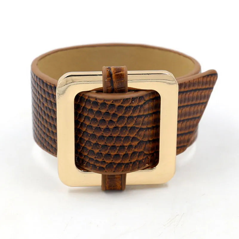 Rainbery Charm Cuff Bracelet Snake Skin PU Leather Jewelry