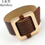 Rainbery Charm Cuff Bracelet Snake Skin PU Leather Jewelry