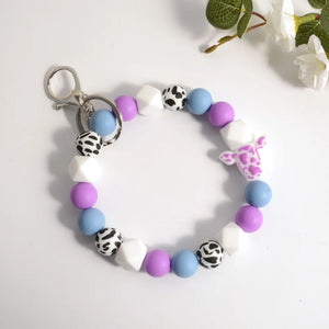 Rainbery Leopard Silicone Beads Bracelet Keyrings for Women