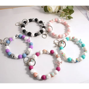 Rainbery Leopard Silicone Beads Bracelet Keyrings for Women