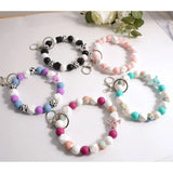 Rainbery Leopard Silicone Beads Bracelet Keyrings for Women