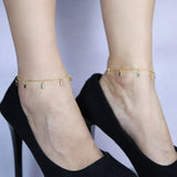 Rainbow CZ Drop Charm Chain Women Anklet