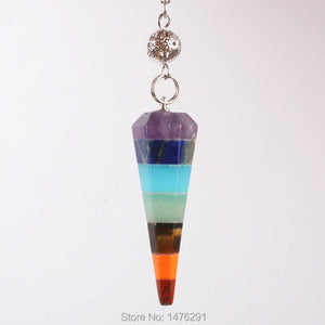 7 Chakra Layered Pendulum Purple Crystal Lapis Aventurine Tiger's Eye