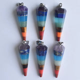 7 Chakra Layered Purple Crystal Tiger Eye Stone Pendants 6pcs