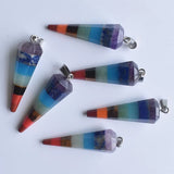 7 Chakra Layered Purple Crystal Tiger Eye Stone Pendants 6pcs