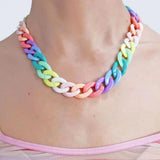 Rainbow Acrylic Chain Choker Necklace Hip Hop Night Club Jewelry