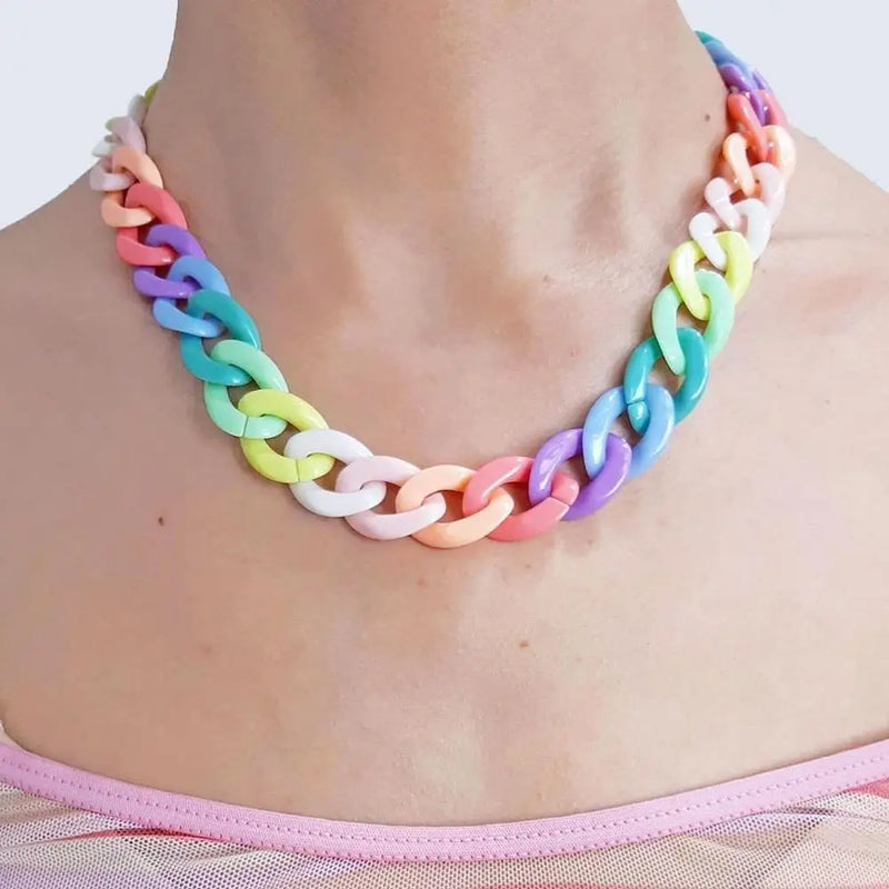 Rainbow Acrylic Chain Choker Necklace Hip Hop Night Club Jewelry