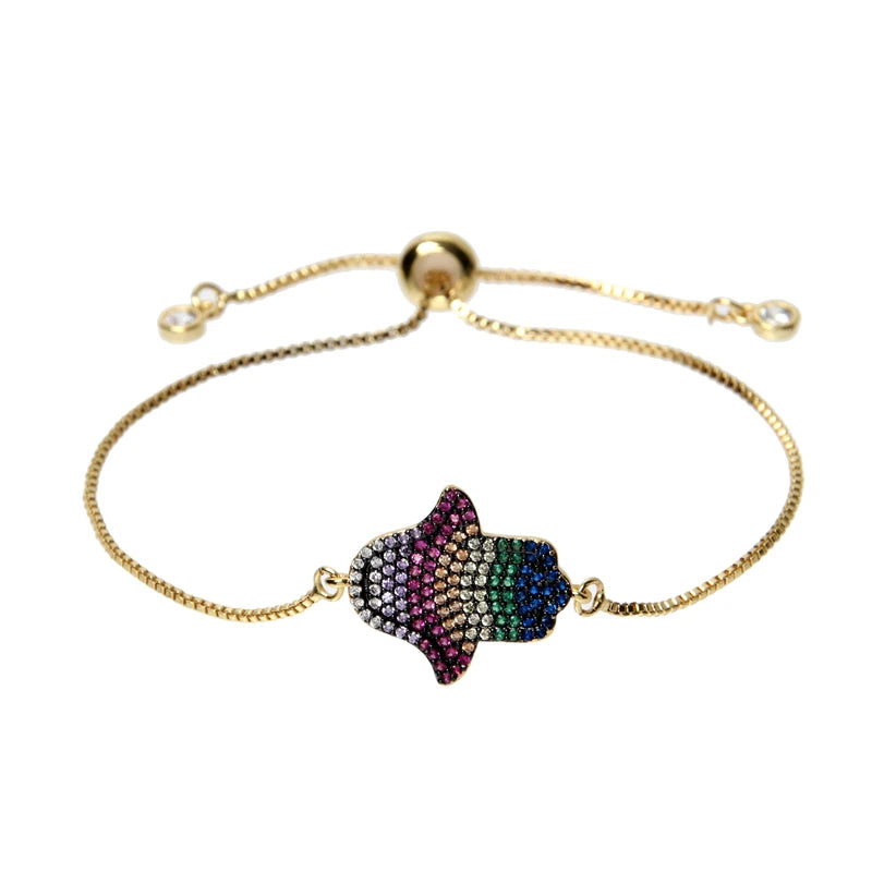 Rainbow Adjustable Bar Bracelets CZ Geometric For Women Bling DIY Gift