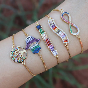 Rainbow Adjustable Bar Bracelets CZ Geometric For Women Bling DIY Gift