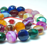 Rainbow Banded Agate Faceted Coin Loose Beads Gemstone Bracelet Necklace DIY