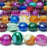 Rainbow Banded Agate Faceted Coin Loose Beads Gemstone Bracelet Necklace DIY