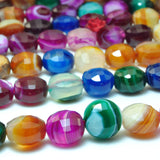 Rainbow Banded Agate Faceted Coin Loose Beads Gemstone Bracelet Necklace DIY