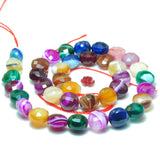 Rainbow Banded Agate Faceted Coin Loose Beads Gemstone Bracelet Necklace DIY