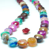 Rainbow Banded Agate Faceted Coin Loose Beads Gemstone Bracelet Necklace DIY