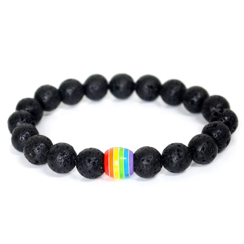Rainbow Bead Bracelet Pride Natural Stone Strand Couple Bracelets LGBT Jewelry