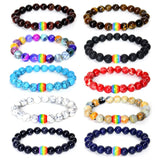 Rainbow Bead Bracelet Pride Natural Stone Strand Couple Bracelets LGBT Jewelry