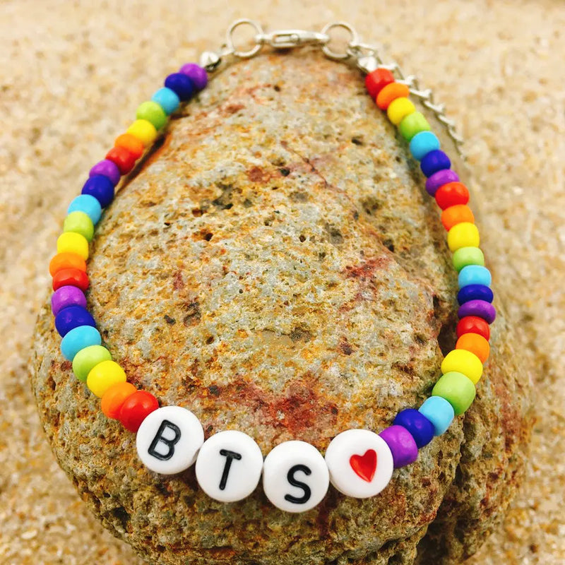 Rainbow Beaded Bracelet Bangtan Boys His Her Charms Fans Sisters