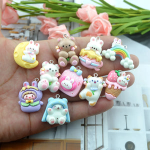 Rainbow Bear Cat Charms for Jewelry Making Diy Earring Bracelet Pendant