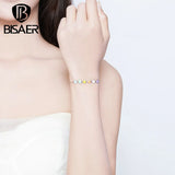 925 Sterling Silver Heart Chain Bracelet Women Colorful Love Jewelry ECB158