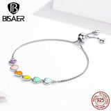 925 Sterling Silver Heart Chain Bracelet Women Colorful Love Jewelry ECB158