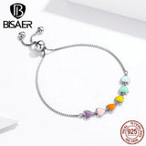 925 Sterling Silver Heart Chain Bracelet Women Colorful Love Jewelry ECB158