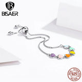 925 Sterling Silver Heart Chain Bracelet Women Colorful Love Jewelry ECB158