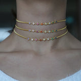 Rainbow CZ Cuban Link Chain Choker Necklace with Star Charm