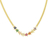 Rainbow CZ Cuban Link Chain Choker Necklace with Star Charm