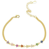 Rainbow CZ Cuban Link Chain Choker Necklace with Star Charm