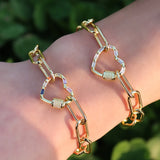 Rainbow CZ Heart Bracelet with Carabiner Lock