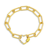 Rainbow CZ Heart Bracelet with Carabiner Lock