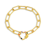 Rainbow CZ Heart Bracelet with Carabiner Lock