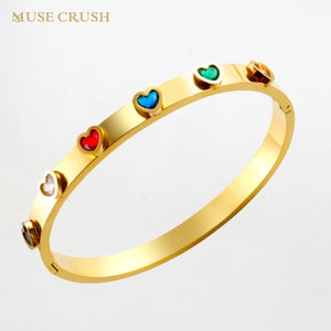Rainbow CZ Zircon Hand Cuff Bangle y2k Accessories Waterproof