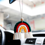 Rainbow Car Charm Essential Oil Diffuser Boho Macrame Rearview Mirror Charm