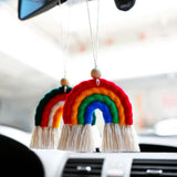 Rainbow Car Charm Essential Oil Diffuser Boho Macrame Rearview Mirror Charm