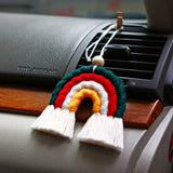Rainbow Car Charm Essential Oil Diffuser Boho Macrame Rearview Mirror Charm