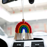 Rainbow Car Charm Essential Oil Diffuser Boho Macrame Rearview Mirror Charm