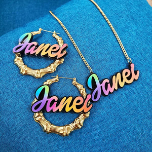 Rainbow Name Customizable Bamboo Earring Dangle