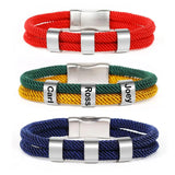 Rainbow Polyester Bracelet Name Stainless Steel Beads Adjustable