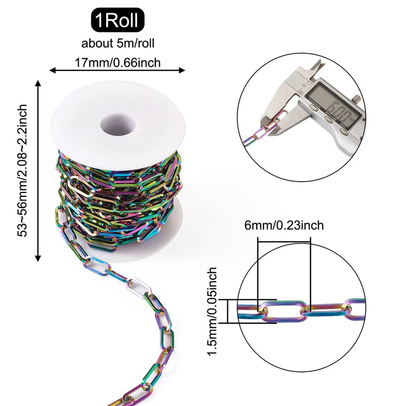 Rainbow Stainless Steel Twisted Curb Chain Bracelet Necklace DIY