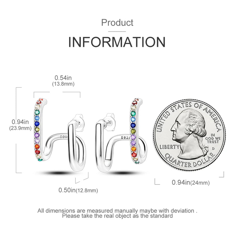 Rainbow Zircon Double Layer Stud Earrings for Women - Silver Party Jewelry