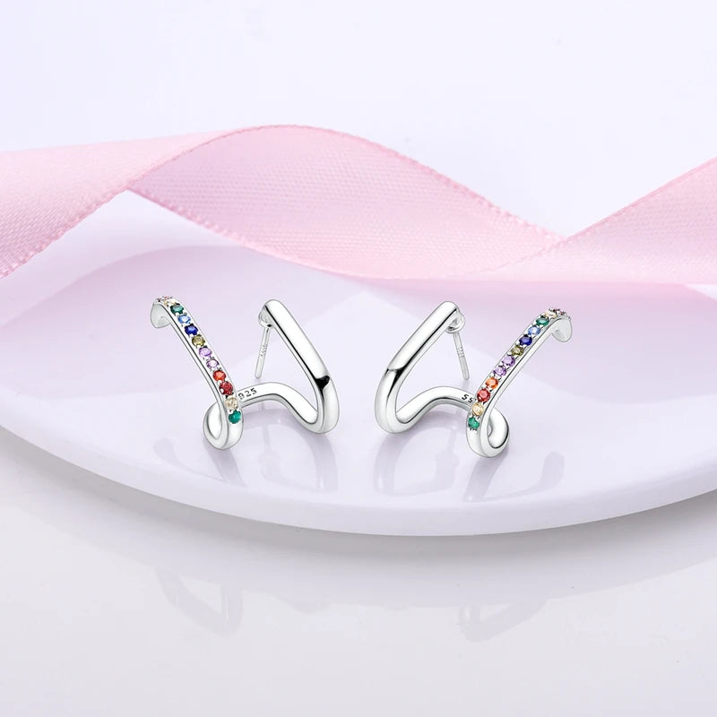Rainbow Zircon Double Layer Stud Earrings for Women - Silver Party Jewelry