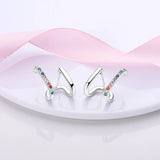 Rainbow Zircon Double Layer Stud Earrings for Women - Silver Party Jewelry