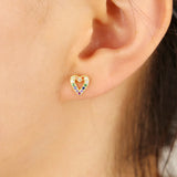 Rainbow Cz Heart Stud Earring 925 Sterling Silver Minimal Jewelry