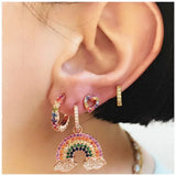 Rainbow Cz Heart Stud Earring 925 Sterling Silver Minimal Jewelry