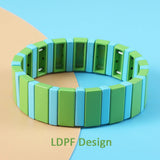 Colorful Enamel Tile Bracelet Tila Beads Stackable Square Combo Elastic Stretch